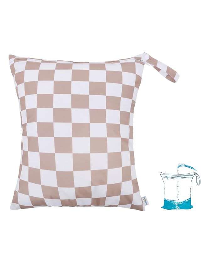 babygoal Waterproof Wet Dry Bag for Swimsuits,Travel, Food Storage, Stroller, Daycare, Baby Diapers, Yoga, Beach, Pool, Wet Clothes-Light Pink Lattice