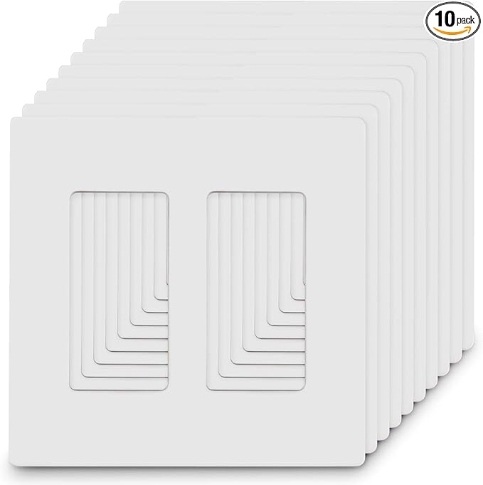 2-Gang Screwless Decorator Wall Plates, Child Safe Standard Size Outlet Cover, Unbreakable Polycarbonate Thermoplastic, Glossy White,10 Pack,UL Listed