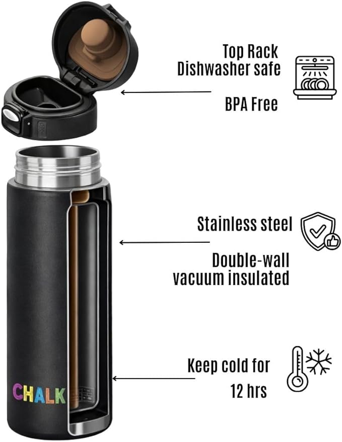 Kids Water Bottle 16oz Stainless Steel Vacuum Insulated with Washable Markers Included, Decorate Your Own Water Bottle, Dishwasher Safe, Easter Basket Stuffers for Boys & Girls