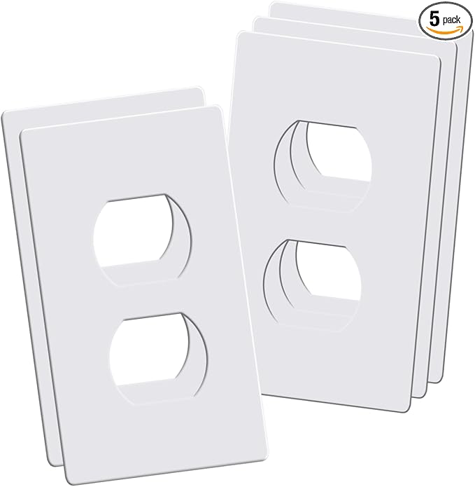 Screwless Duplex Wall Plates, 1-Gang Child Safe Outlet Covers, Standard Size 2.92" x 4.68" Hidden Screw Faceplate and Switch Plates (5 Pack, Gloss White)