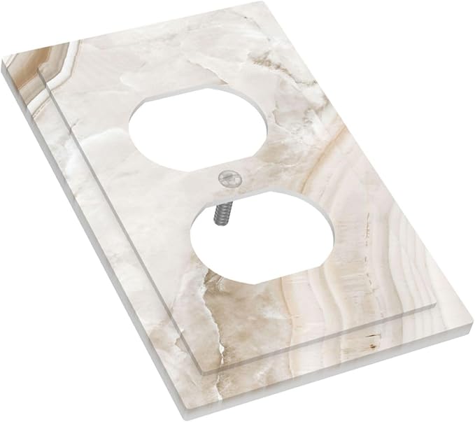Outlet Covers Beige Marble Pattern 1 Gang Duplex Light Switch Cover Electrical Receptacle Faceplate Wall Plate Decorative Switch Plates for living Room Bedroom Decor