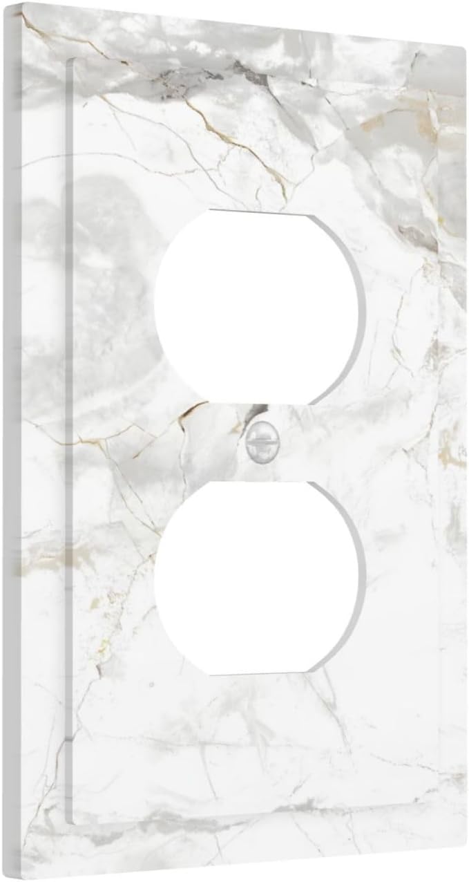 White Marbling Golden Stream Lines Print Outlet Covers 1 Gang Duplex Light Switch Cover Decorative Switch Plates Electrical Receptacle Faceplate Wall Plate for Bathroom Kitchen Decor