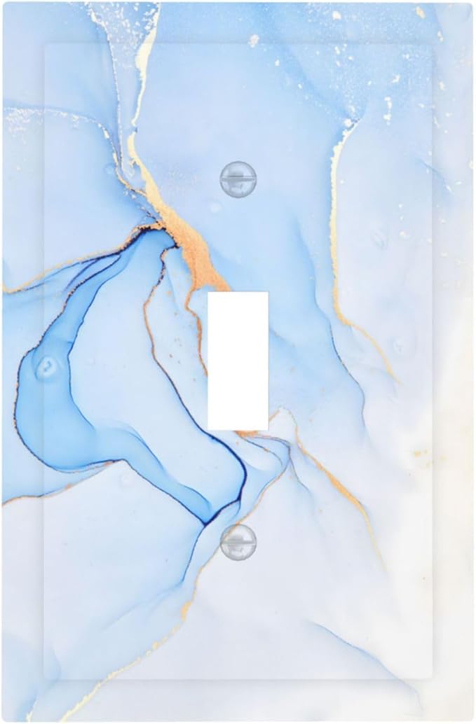 Modern Art Blue Gold Marble Abstract Luxury Print Decorative Light Switch Cover 1 Gang Single Toggle Device Electrical Faceplate Switchplates Decorator Outlet Wall Plate for Bathroom Living Room Decor