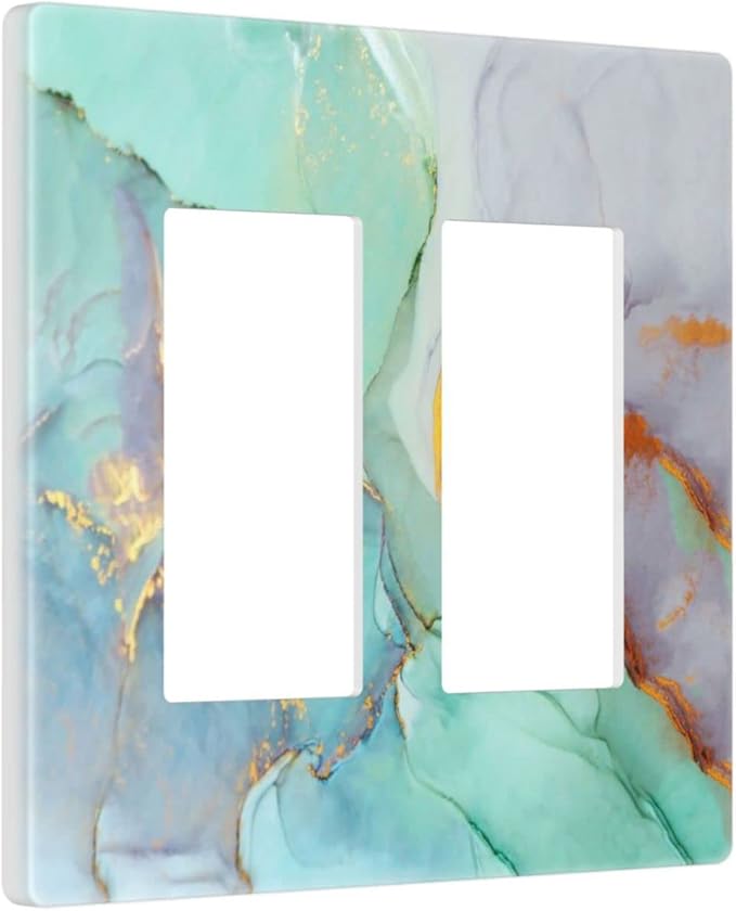 Teal Green Marble 2 Gang Double Rocker/Decor Light Switch Cover Decorative Outlet Wall Plate Electrical Faceplate Home Bedroom Art Panel Decor Screwless 4.7" x 4.6
