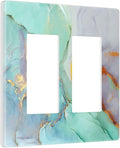 Teal Green Marble 2 Gang Double Rocker/Decor Light Switch Cover Decorative Outlet Wall Plate Electrical Faceplate Home Bedroom Art Panel Decor Screwless 4.7" x 4.6