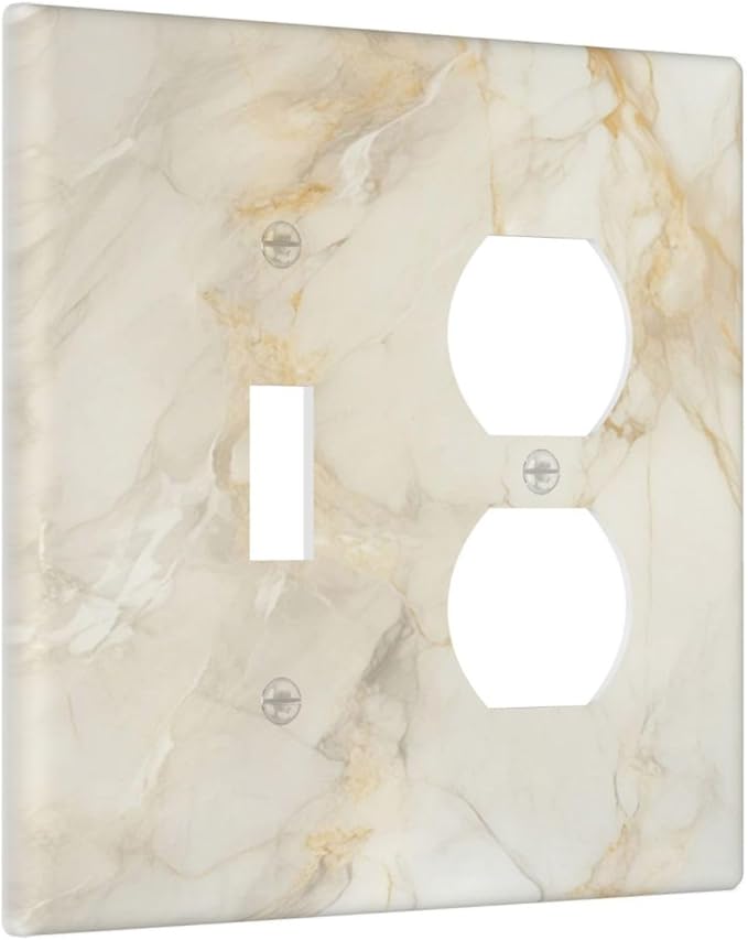 Outlet Covers Beige Gold Marble Abstraction Morden Art 2 Gang Decorative Switch Plates 1 Toggle Duplex Combo Light Switch Cover GFCI Socket Cover WallPlates for Kitchen Bathroom Decor