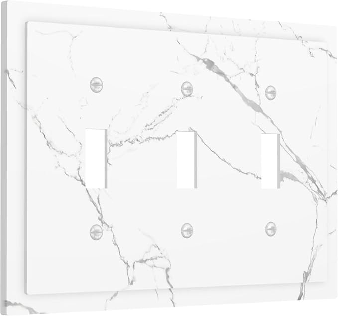 Luxurious White Marble Abstract Print Decorative Switch Plates 3 Gang Wall Plate Triple Toggle Light Switch Cover Faceplate Electrical Wall Panels for Bathroom Kitchen Bedroom Decor
