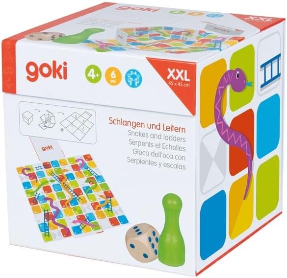 Goki 56636 XXL Snakes and ladders in a Drop-Down Bucket Traditional Games, Multicoloured