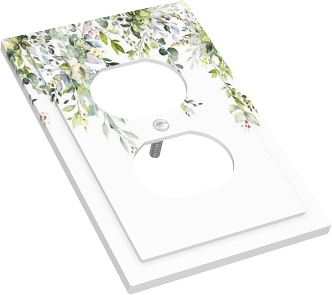 Outlet Covers Green Eucalyptus Leaves Floral Wildflower 1 Gang Duplex Light Switch Cover Decorative Switch Plates Electrical Receptacle Faceplate Wall Plate For Bed Room Living Room Decor