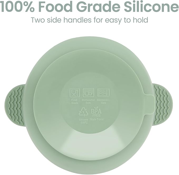Eascrozn Baby Bowls with Suction and Baby Spoons Set of 3, Silicone Stay Put Bowls and Feeding Spoons for Babies Toddlers Kids, BPA Free,Microwave and Dishwasher Safe