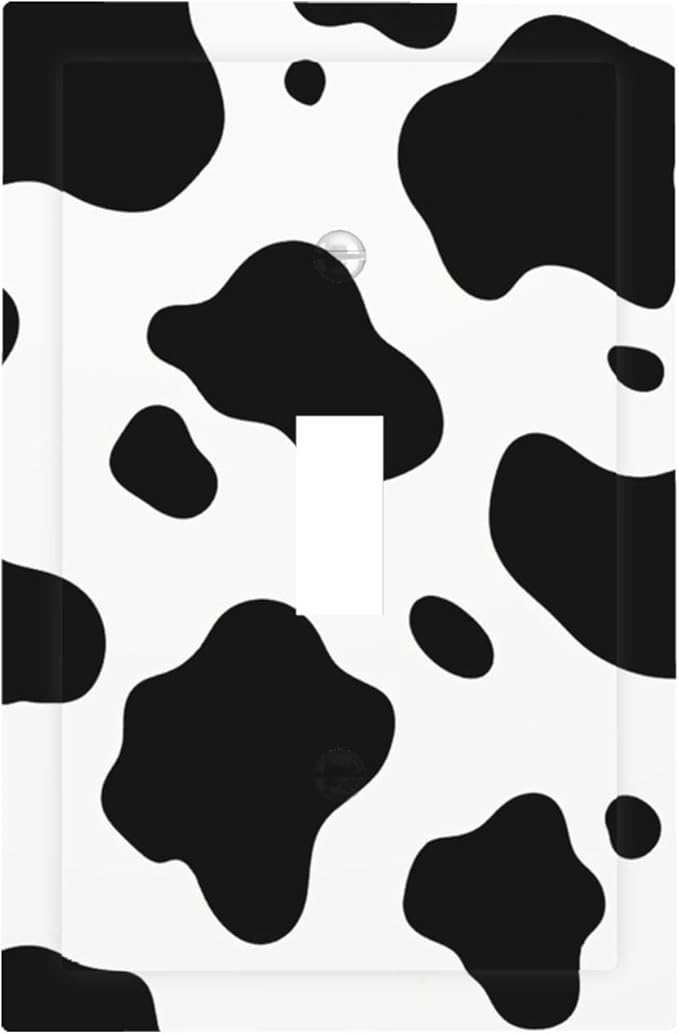 Cow Print 1-Gang Toggle Light Switch Plate, Farmhouse Cowhide Black & White Rustic Animal Print Decorative Wall Plate for Country Homes