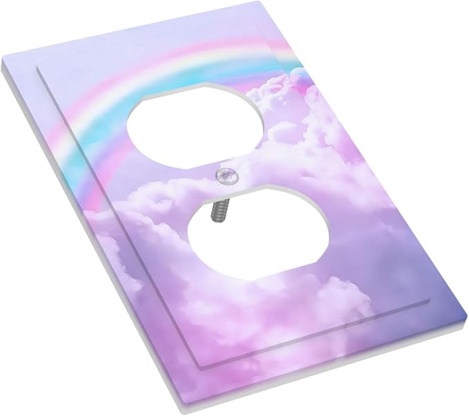 Rainbow in the Clouds 1 Gang Outlet Plate Duplex Decorative Pink Art Outlet Covers Purple Cloud Electrical Receptacle Lightswitch Faceplate Cute Dimmer for Bedroom Kidroom Nursery Decor