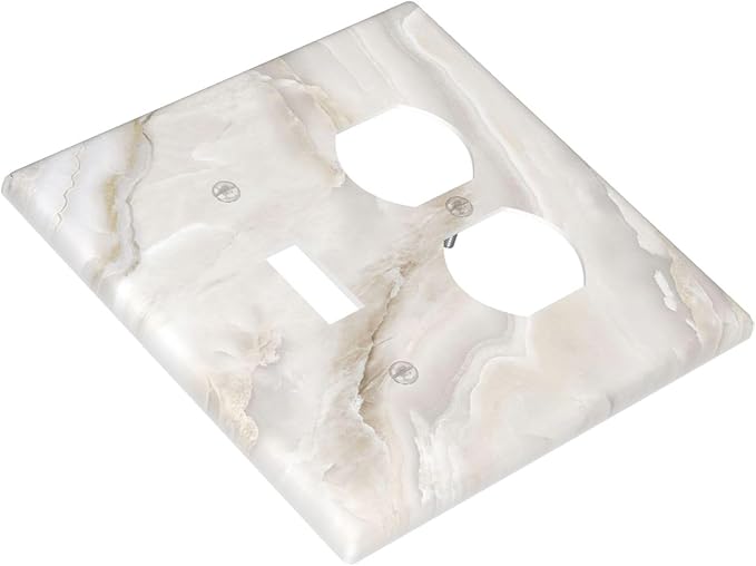 Abstract Luxury White Marble Texture Wallplates 1 Toggle 1 Duplex Switch Plate Electrical GFCI Faceplate Decorative Light Switch Covers for Bathroom Kitchen Living Room Decor