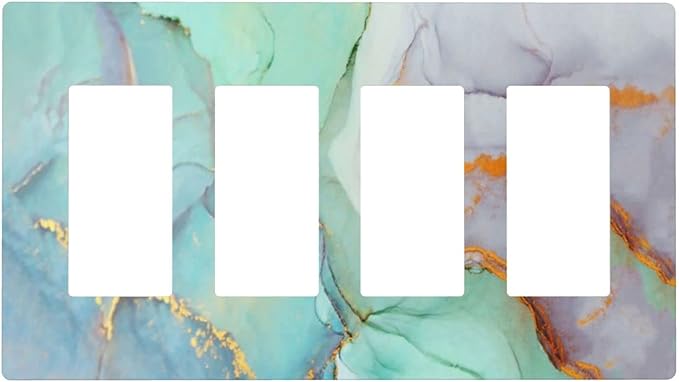 Teal Green Marble 4 Gang Quad Rocker/Decor Light Switch Cover Plate Decorative Electrical Faceplate for Bathroom Room Decorate Jumbo Size Screwless 8.3" x 4.6
