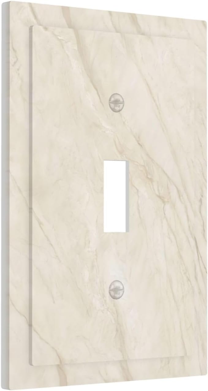 White Taupe Marble Abstract Luxury Decorative Light Switch Cover 1 Gang Single Toggle Device Electrical Faceplate Switchplates Decorator Outlet Wall Plate for Bathroom Kitchen Home Decor