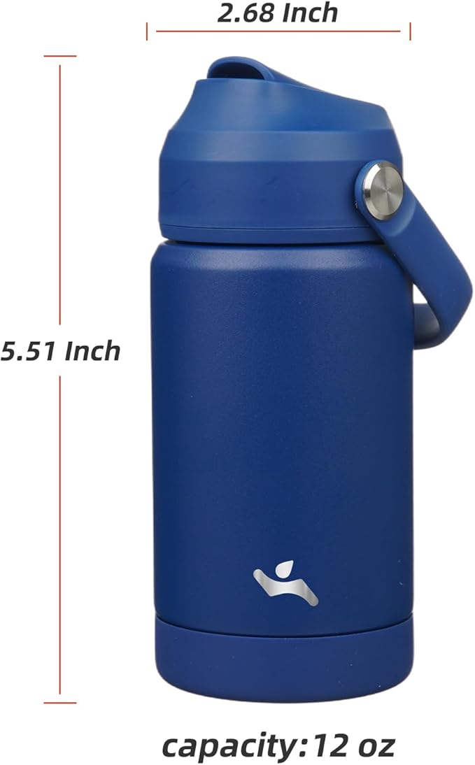 Konokyo Insulated Water Bottle with Straw Lid,12 oz Stainless Steel Vacuum Metal Bottle with Silicone Handle,Klein Blue