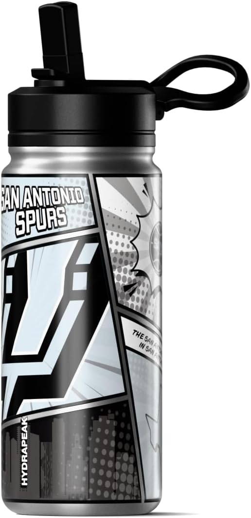 Hydrapeak x NBA San Antonio Spurs 20 oz Stainless Steel Water Bottle, Officially Licensed Double Wall Insulated Sports Bottle with Straw Lid, Reusable Leakproof Gift for Kids & Adults