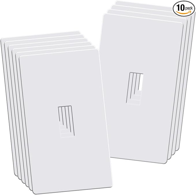 1-Gang Screwless Toggle Switch Wall Plates, Decorative Outlet Covers, Standard Size 2.92" x 4.68" Switch Plate, No Visible Screw, Unbreakable Thermoplastic (10 Pack, Gloss White)