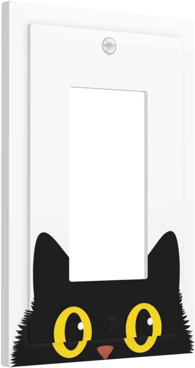 Peeking Cute Black Cat Single Rocker Switch Cover - 1-Gang Standard US Size Curious Cat Eyes Light Switch Covers for Cat Lover Decor