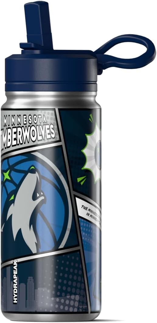 Hydrapeak x NBA Minnesota Timberwolves 20 oz Stainless Steel Water Bottle, Officially Licensed Double Wall Insulated Sports Bottle with Straw Lid, Reusable Leakproof Gift for Kids & Adults