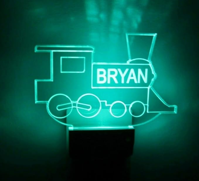 MIRROR MANIA Night Light Multi Color Personalized LED Plug-in, Ultra-Slim Touch Night Light Smart Dusk to Dawn Sensor, Kids Children's Bedroom Kitchen Bathroom Hallway Play Room Variations (Train)
