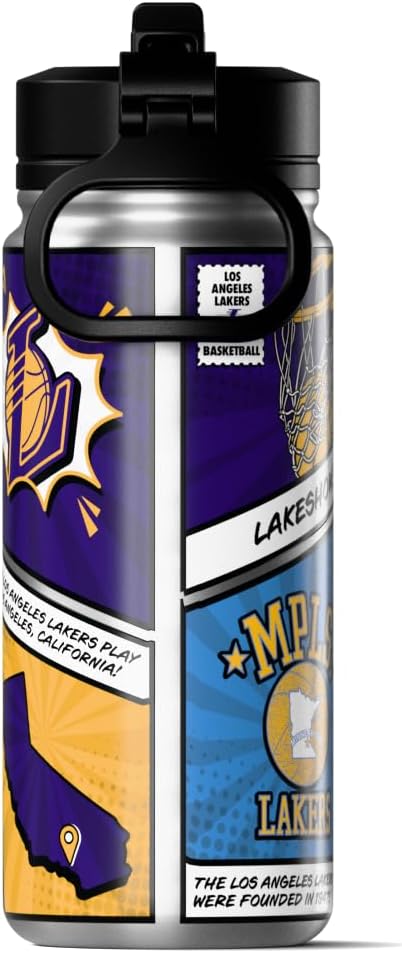 Hydrapeak x NBA Los Angeles Lakers 20 oz Stainless Steel Water Bottle, Officially Licensed Double Wall Insulated Sports Bottle with Straw Lid, Reusable Leakproof Gift for Kids & Adults