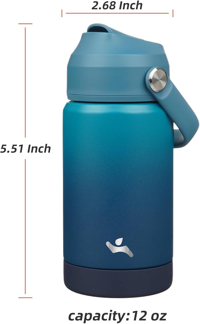 Konokyo Insulated Water Bottle with Straw Lid,12 oz Stainless Steel Vacuum Metal Bottle with Silicone Handle,Vast