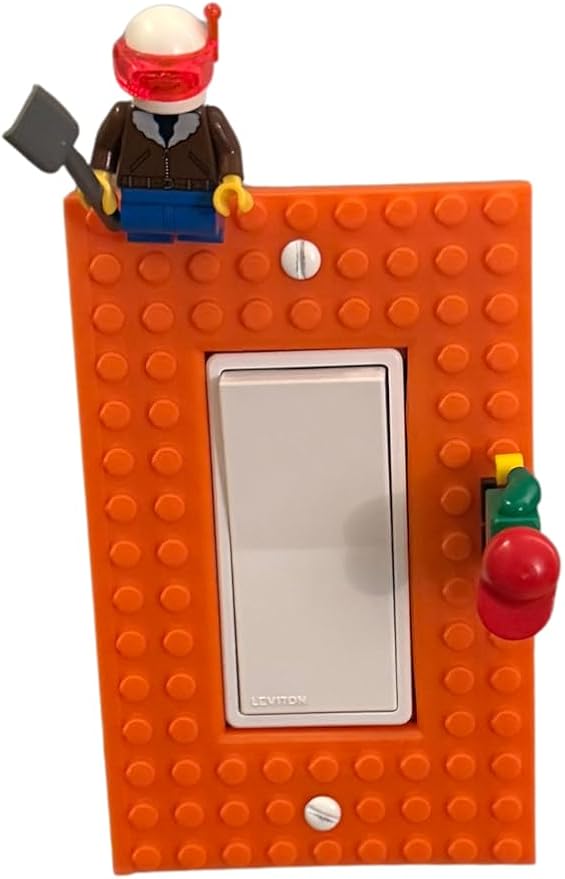 Brick Wall Plate, Rocker Toggle Light Switch Cover for Kids Bedroom, Game Room, 1-Gang (Orange)