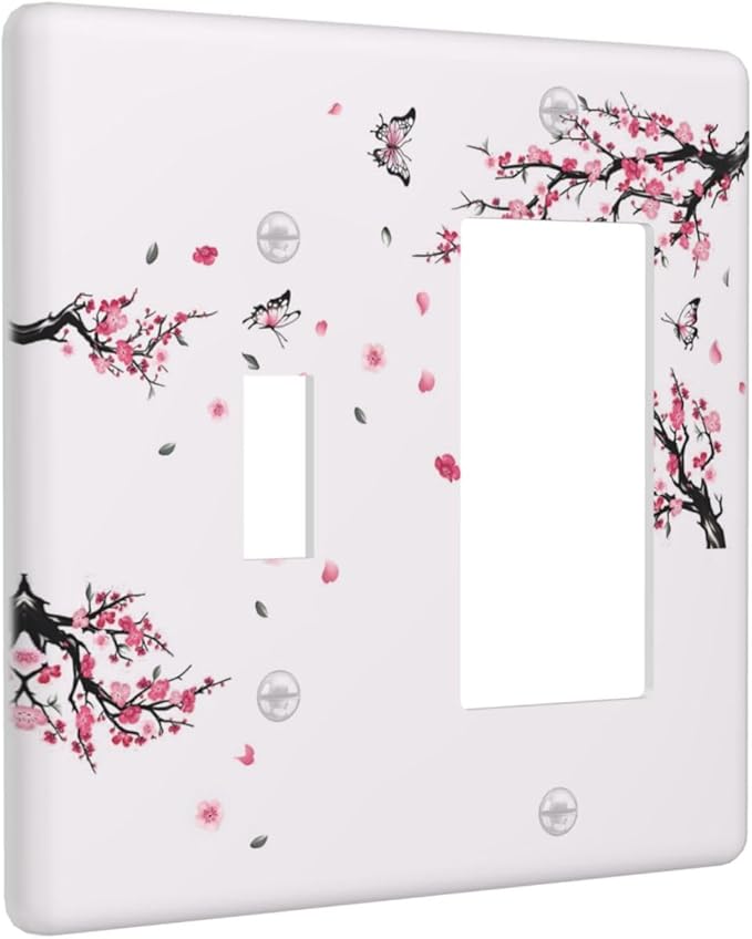 Pink Watercolor Cherry Blossom Flowe Tree Branch Floral Outlet Covers 1 Toggle 1 Rocker Combination Decorative Wall Plate Electrical Switch Plates Light Switch Cover Plate for Bedroom Living Room