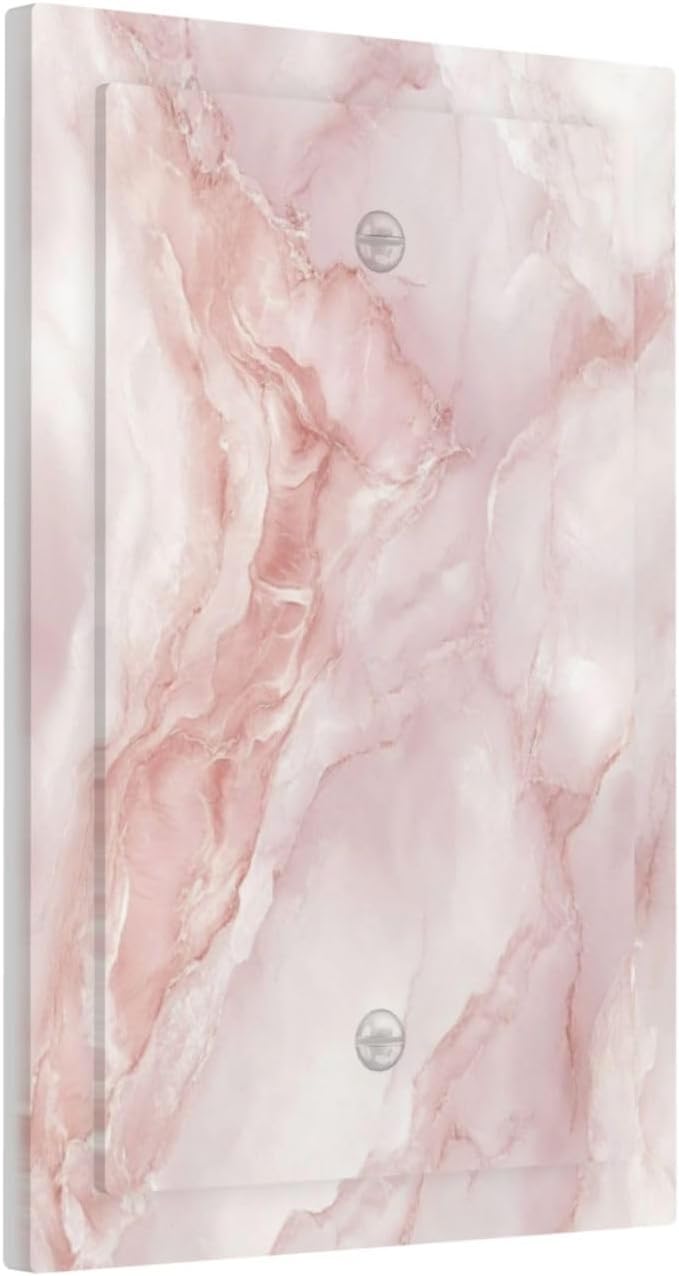 Light Switch Cover Plate Pinkish-White Marble Abstract Luxury Elegant 1 Gang Blank No Device Decorative Outlet Covers Electrical Wall Plate Switchplate for Bathroom Home Decor