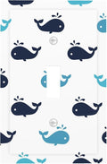 Cute Blue Whales 1-Gang Toggle Light Switch Plate, Nautical Whale Pod Minimalist Coastal Decorative Wall Plate for Nursery Decor