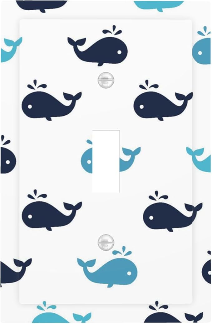 Cute Blue Whales 1-Gang Toggle Light Switch Plate, Nautical Whale Pod Minimalist Coastal Decorative Wall Plate for Nursery Decor