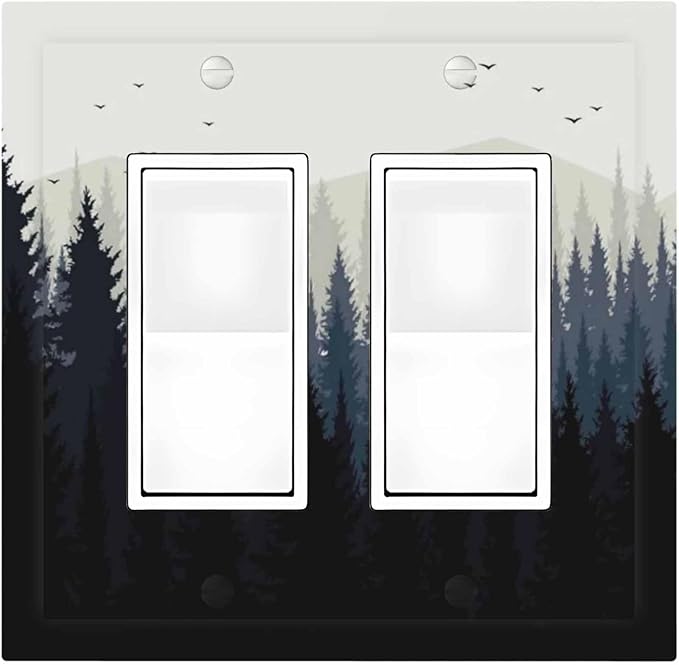 Decorative Outlet Covers Forest Pine Tree Mountains Black Bird 2 Gang Double Gfci Rocker Electrical Wall Panels Light Switch Cover Plate For Bed Room Farmhouse Decor