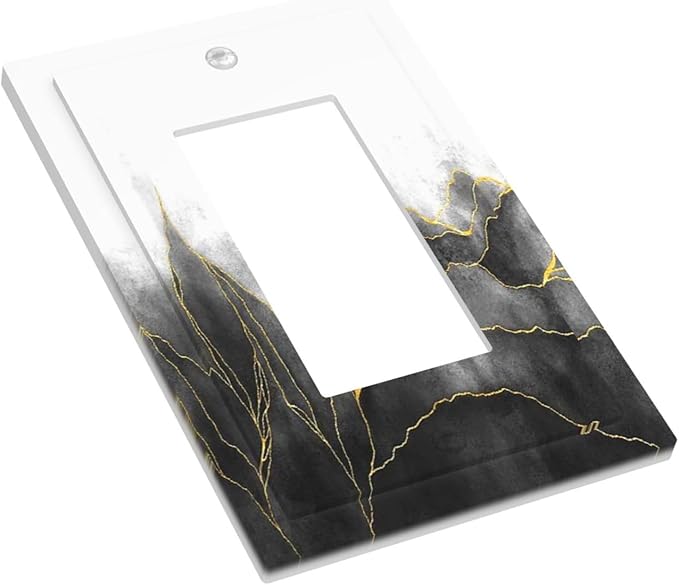 Decorative Outlet Covers Black And Gold Marble White Golden Leaves 1 Gang Single Rocker Light Switch Cover Plate Wall Plates GFCI Faceplate for Bedroom living Room Decor
