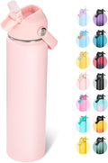 Fijinhom 24oz Insulated Stainless Steel Water Bottle, Wide Mouth Double Wall Vacuum, Silicone Straw, Sweat & Leak Proof, BPA Free Insulated Water Flask for Travel, Keep Cold 24h Hot 12h, Coral Pink