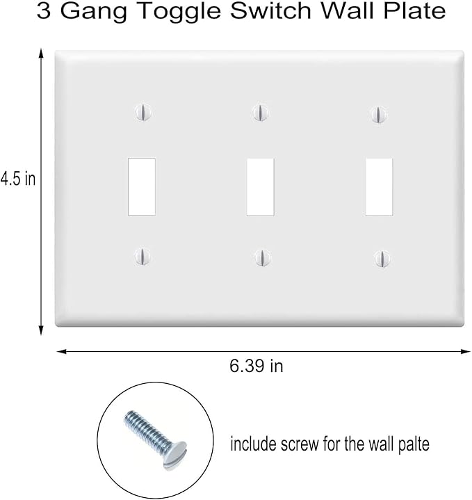 ZEFTV Toggle Light Switch Wall Plates 3-Gang Switch Electrical Cover Plate Unbreakable Thermoplastic Faceplate, White (3 Pack)