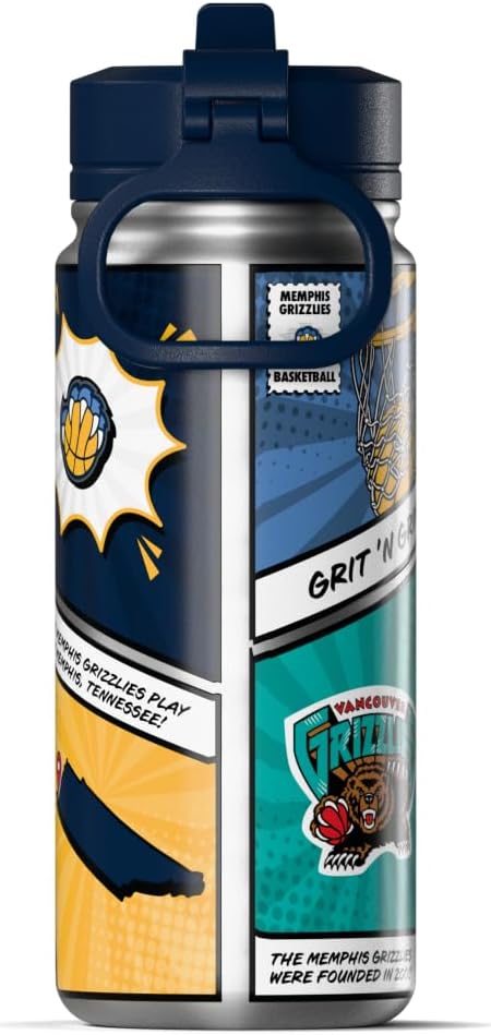 Hydrapeak x NBA Memphis Grizzlies 20 oz Stainless Steel Water Bottle, Officially Licensed Double Wall Insulated Sports Bottle with Straw Lid, Reusable Leakproof Gift for Kids & Adults