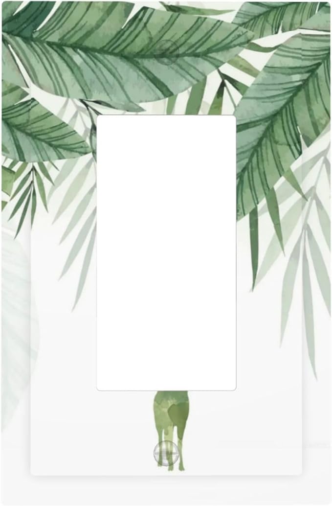 Deer Banana Leaves Palm Trees Green Plants Decorative Outlet Covers 1 Gang Single Rocker Light Switch Cover Plate Wall Plates GFCI Faceplate for Bed Room Living Room Decor