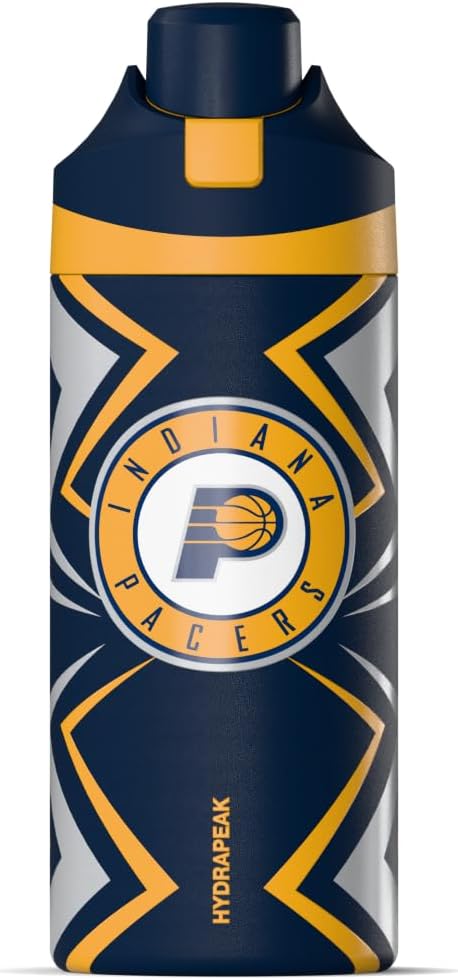 Hydrapeak x NBA Officially Licensed Indiana Pacers Oasis 20 oz Insulated Kids Water Bottle, Stainless Steel Water Bottle Kids with Chug Lid, Push Button