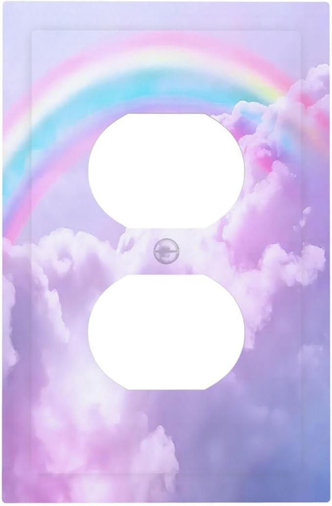 Outlet Covers Rainbow Sky with Clouds 1 Gang Duplex Light Switch Cover Plate Decorative Wall Plates Electrical Switchplate Receptacle for Bathroom Home Decor（2 Pack）