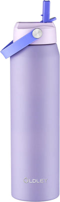Oldley 32oz Insulated Water Bottle with Straw, Stainless Steel Water Bottle for Sports, Travel, School, BPA-Free Sports Bottles for Adult Kids, Leak-Proof, Purple