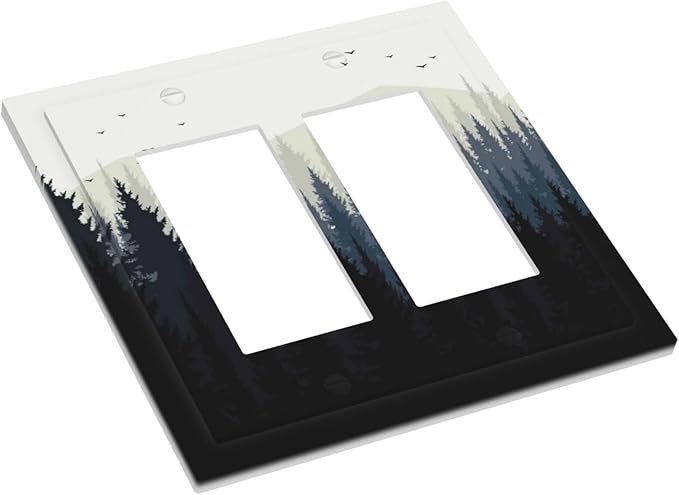 Decorative Outlet Covers Forest Pine Tree Mountains Black Bird 2 Gang Double Gfci Rocker Electrical Wall Panels Light Switch Cover Plate For Bed Room Farmhouse Decor
