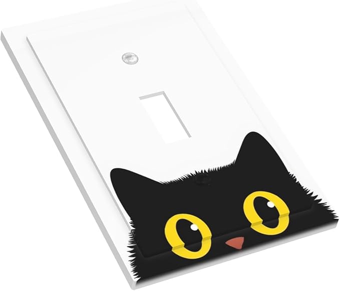 Peeking Cute Black Cat 1-Gang Toggle Light Switch Plate, Curious Cat Eyes Decorative Wall Plate for Cat Lover Decor
