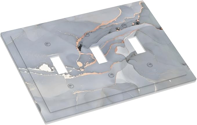 Gray And Gold Marble Abstract Luxury Print Decorative Switch Plates 3 Gang Wall Plate Triple Toggle Light Switch Cover Faceplate Electrical Wall Panels for Bathroom Kitchen Bedroom Decor