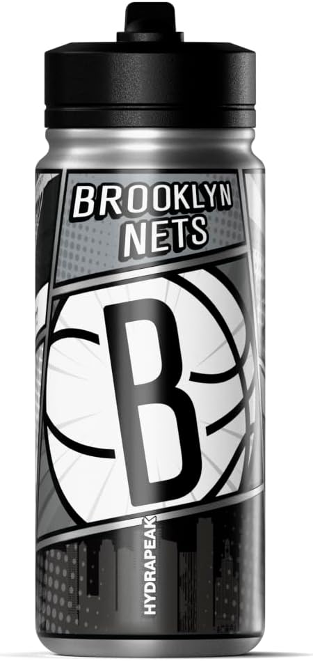 Hydrapeak x NBA Brooklyn Nets 20 oz Stainless Steel Water Bottle, Officially Licensed Double Wall Insulated Sports Bottle with Straw Lid, Reusable Leakproof Gift for Kids & Adults