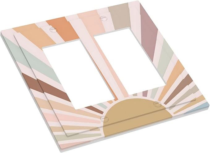 Boho Sun Rainbow Retro Aesthetic Abstract Art Sunrise Sunset Decorative Outlet Covers 2 Gang Double GFCI Rocker Electrical Wall Panels Light Switch Cover Plate for Kids Room Bedroom Decor