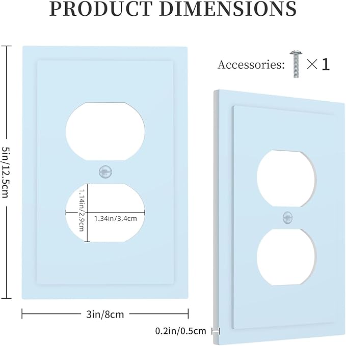 Decorative Light/Royal/Navy Blue 1 Gang Electrical Duplex Wall Plate Receptacle Outlet Covers Solid Colored Teal/Aqua/Turquoise Dual Single Device Light Switch Cover Switchplate