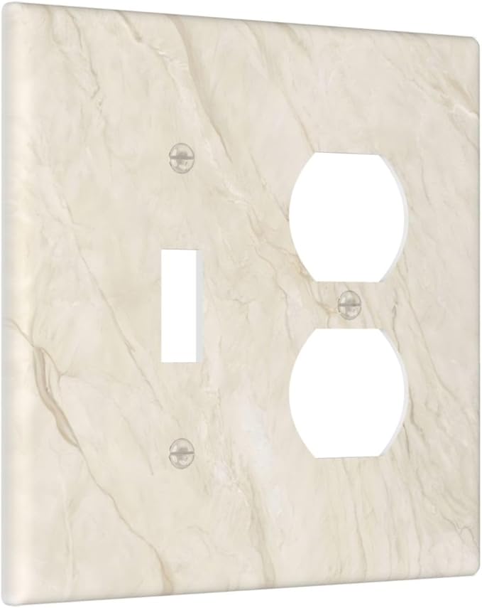 White Taupe Marble Abstract Luxury Wallplates 1 Toggle 1 Duplex Switch Plate Electrical GFCI Faceplate Decorative Light Switch Covers for Bathroom Kitchen Home Decor