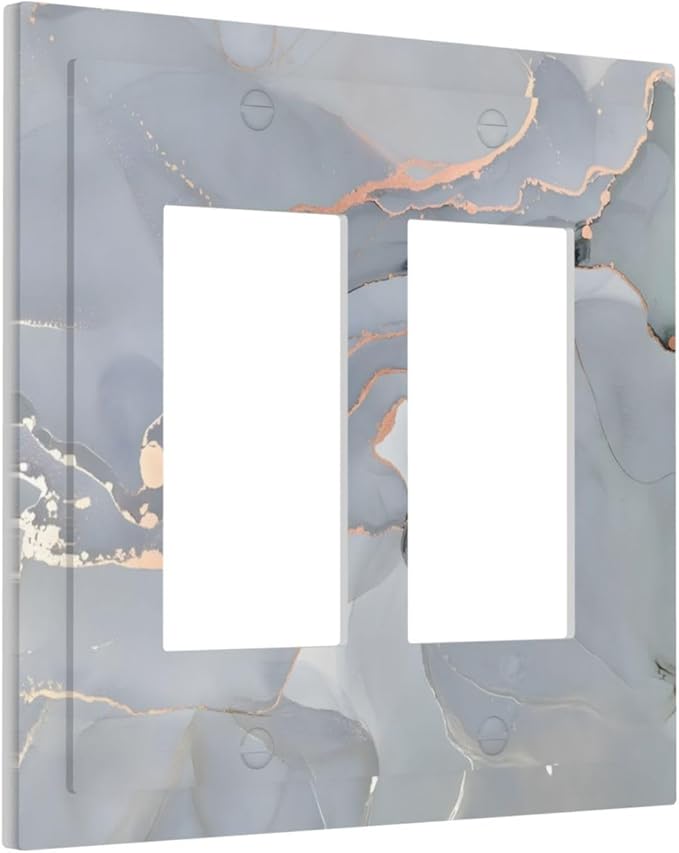 Gray And Gold Marble Abstract Luxury Print Decorative Outlet Covers 2 Gang Double GFCI Rocker Electrical Wall Panels Light Switch Cover Plate for Bathroom Kitchen Bedroom Decor