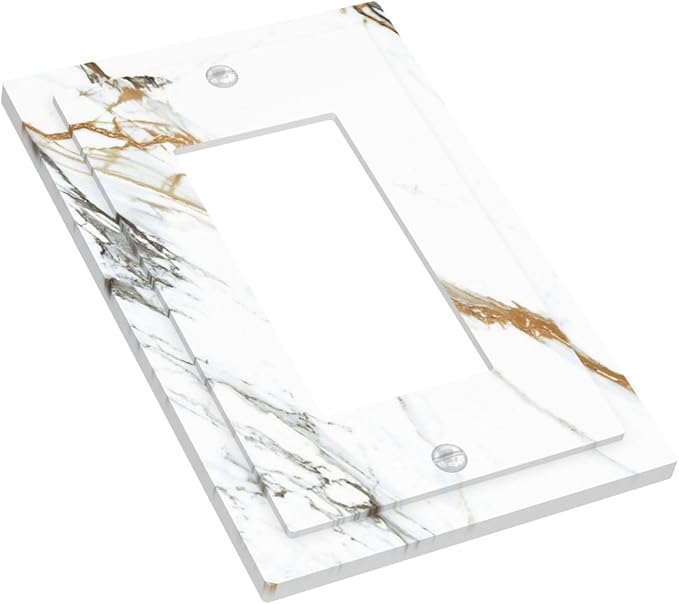 White Gold Marble Modern Abstract Luxury Print Decorative Outlet Covers 1 Gang Single Rocker Light Switch Cover Plate Wall Plates GFCI Faceplate for Bathroom Kitchen Decor